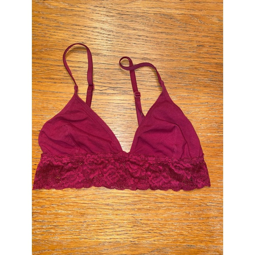 Dark Red Lace Band Bralette-XS